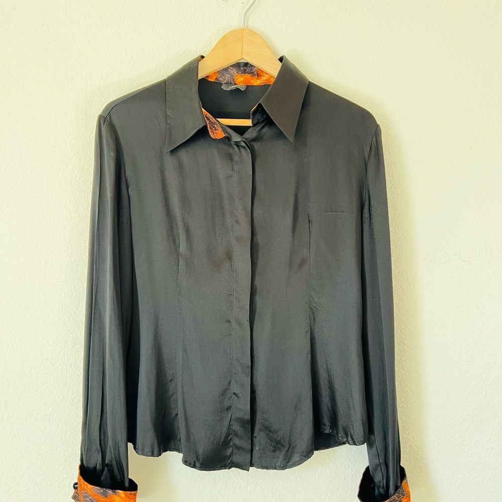 Just Cavalli Black Button Down Shirt with Notched Collar